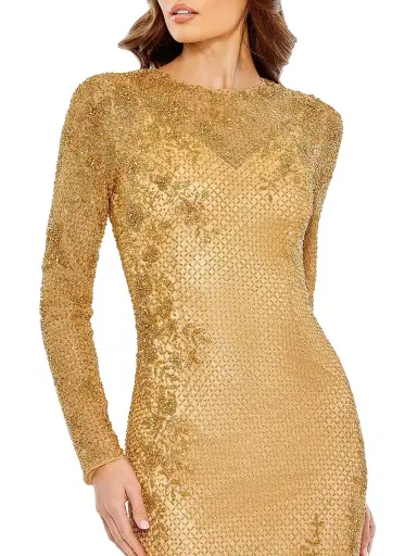 Mac Duggal Women's Embellished Long Sleeve Gown - Gold | Thumbnail 3