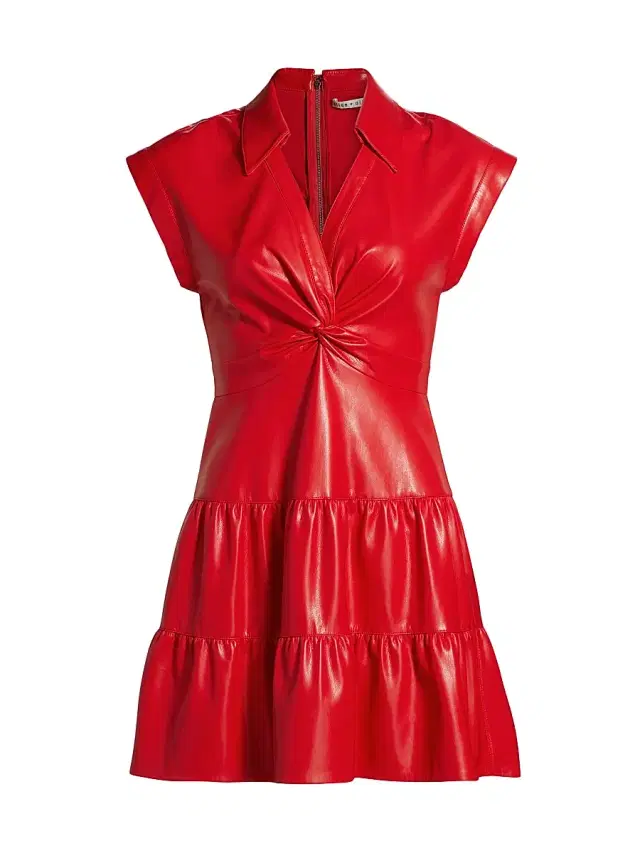 ALICE + OLIVIA Women's Mila Faux Leather Twist-Front Minidress - Bright Ruby