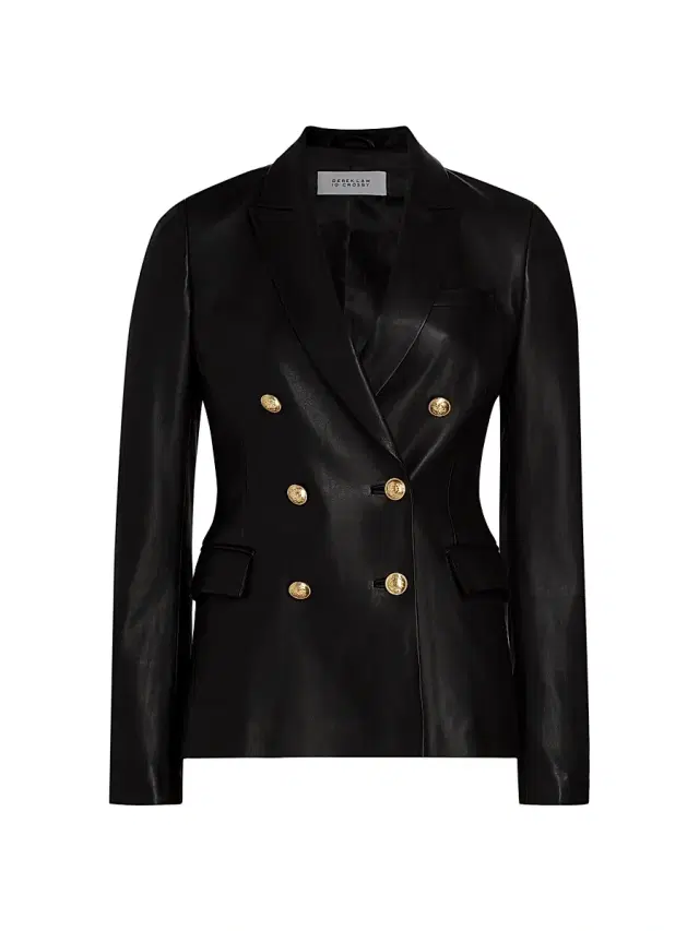 Derek Lam 10 Crosby Women's Franklin Double-Breasted Leather Jacket - Black