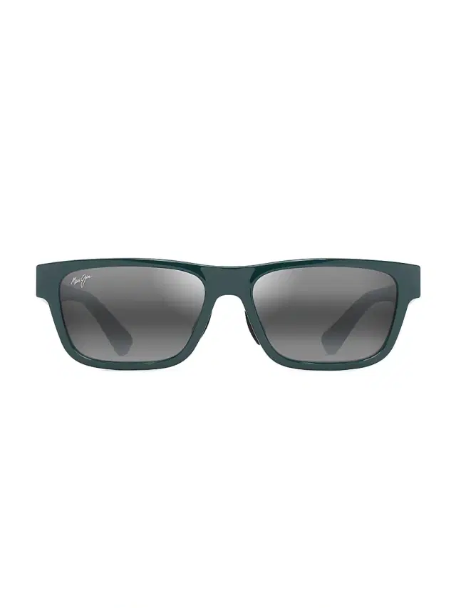 Men's Keola 57MM Rectangle Sunglasses - Shiny Dark Green Grey