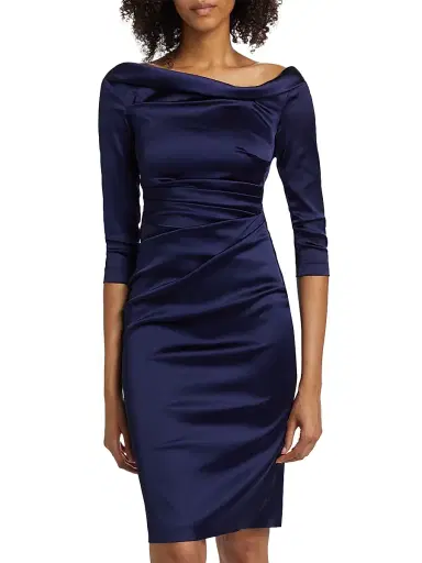 Talbot Runhof Women's Satin Duchesse Sheath Dress - Royal Navy | Thumbnail 3 Talbot Runhof Women's Satin Duchesse Sheath Dress - Royal Navy | Thumbnail 3