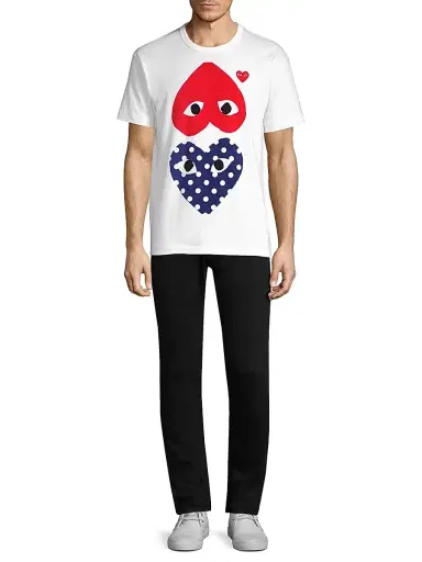Comme des Garçons PLAY Men's Polka Dot Heart Graphic Tee - White - Size Small | Thumbnail 2