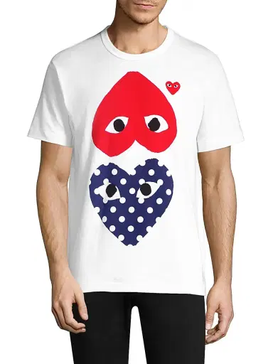 Comme des Garçons PLAY Men's Polka Dot Heart Graphic Tee - White - Size Small | Thumbnail 3