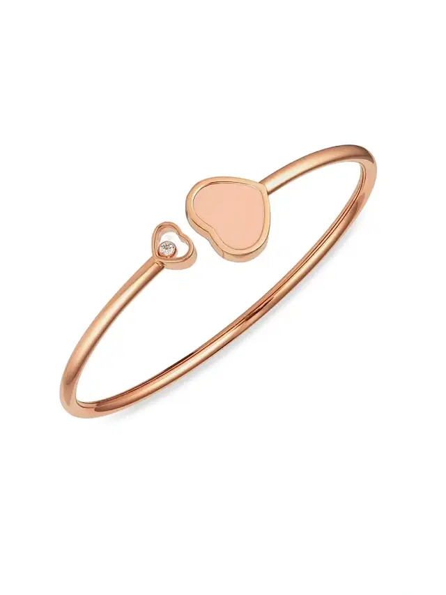 Women's Happy Hearts 18K Rose Gold, Diamond & Rosé Stone Bangle - Peach