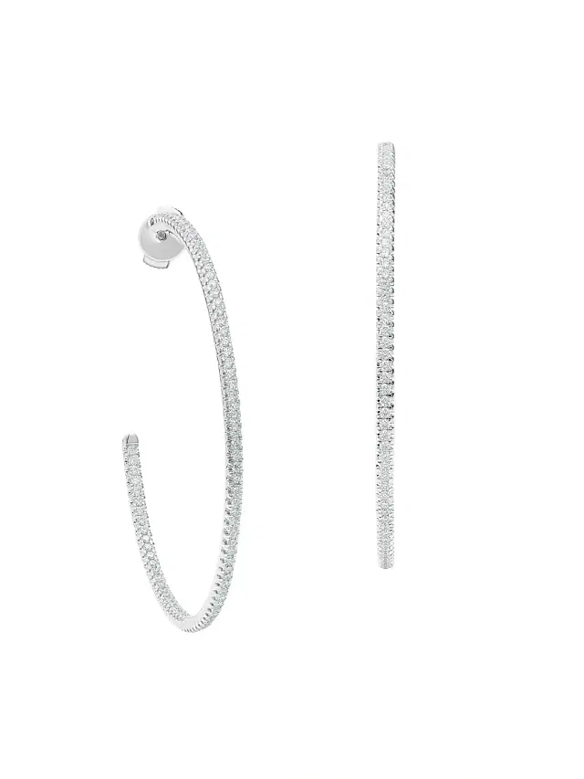 Women's Classic Diamond & 18K White Gold Inside-Outside Hoop Earrings/2" - White