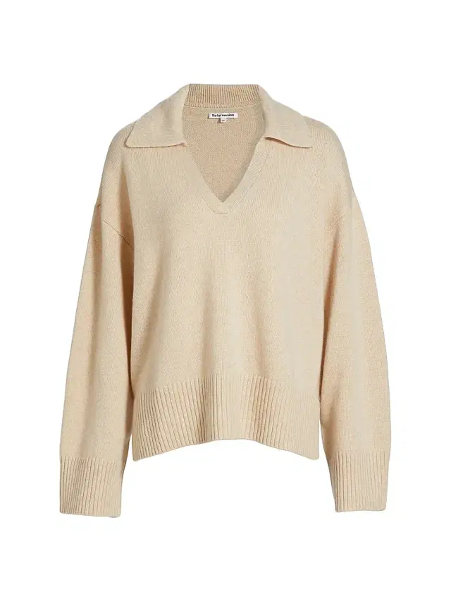 Reformation Women's Sawyer Oversized Cashmere & Wool Polo Sweater - Eco Beige