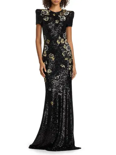 Naeem Khan Women's Floral-Embroidered Sequined Gown - Black Gold | Thumbnail 2 Naeem Khan Women's Floral-Embroidered Sequined Gown - Black Gold | Thumbnail 2