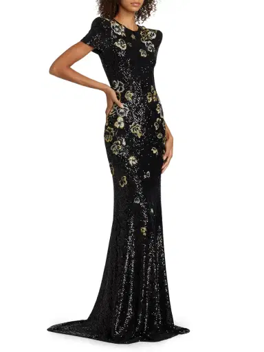 Naeem Khan Women's Floral-Embroidered Sequined Gown - Black Gold | Thumbnail 3 Naeem Khan Women's Floral-Embroidered Sequined Gown - Black Gold | Thumbnail 3