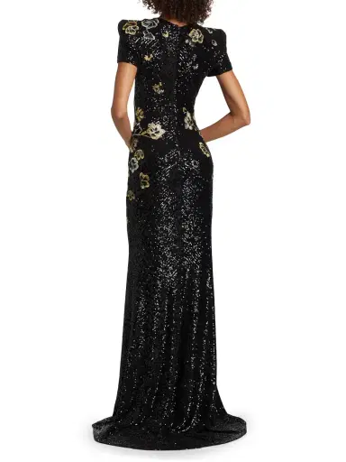 Naeem Khan Women's Floral-Embroidered Sequined Gown - Black Gold | Thumbnail 4 Naeem Khan Women's Floral-Embroidered Sequined Gown - Black Gold | Thumbnail 4