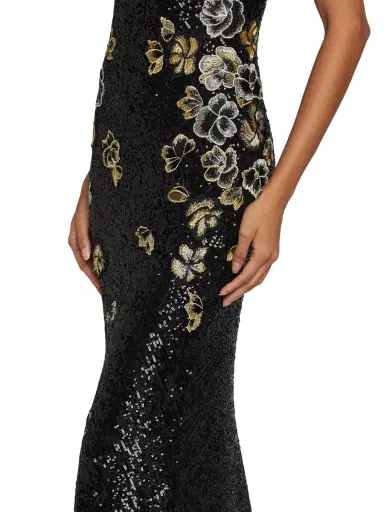 Naeem Khan Women's Floral-Embroidered Sequined Gown - Black Gold | Thumbnail 5 Naeem Khan Women's Floral-Embroidered Sequined Gown - Black Gold | Thumbnail 5
