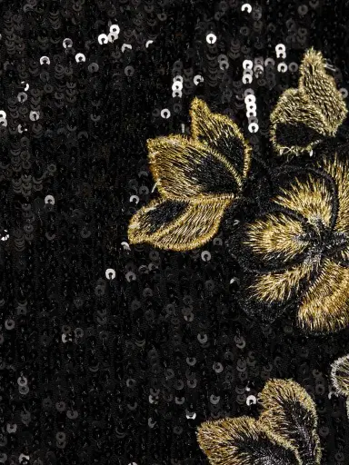 Naeem Khan Women's Floral-Embroidered Sequined Gown - Black Gold | Thumbnail 6 Naeem Khan Women's Floral-Embroidered Sequined Gown - Black Gold | Thumbnail 6