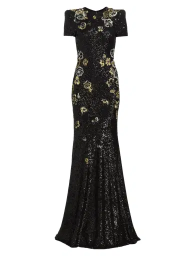 Naeem Khan Women's Floral-Embroidered Sequined Gown - Black Gold | Thumbnail 7 Naeem Khan Women's Floral-Embroidered Sequined Gown - Black Gold | Thumbnail 7