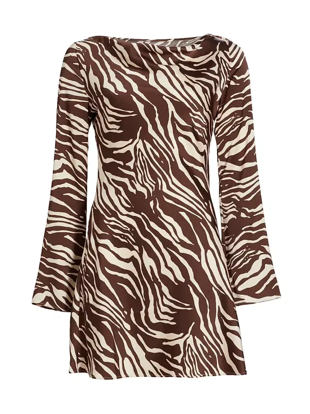 Reformation Women's Pike Zebra Satin Long-Sleeve Minidress - Stampede