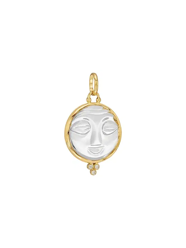 Women's Celestial 18K Yellow Gold, Rock Crystal & 0.09 TCW Diamond Moonface Pendant - Yellow Gold