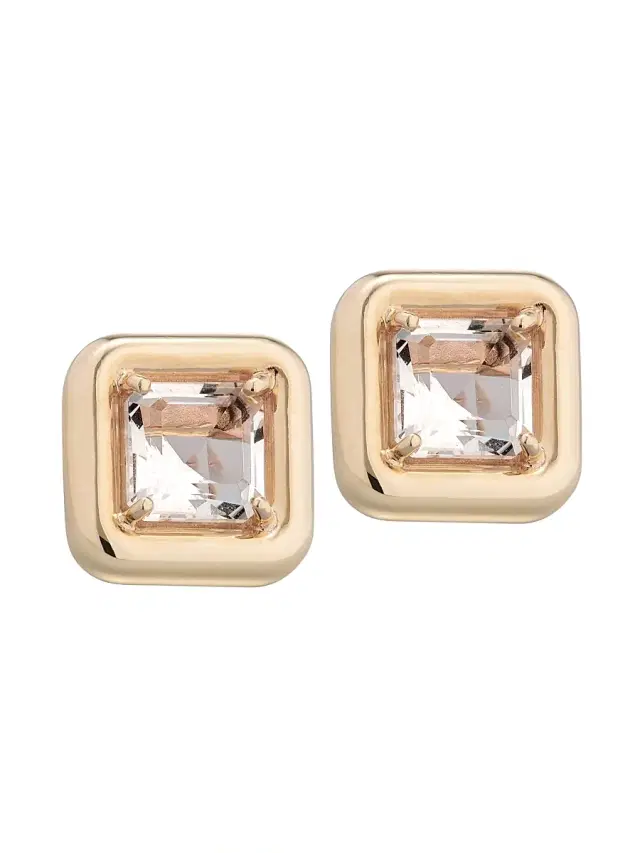 Women's Candy 9K Yellow Gold & Rock Crystal Square Earrings - Topaz