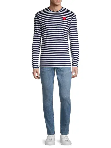 Comme des Garçons PLAY Men's Long Sleeve Striped T-Shirt - Navy White - Size XL | Thumbnail 2