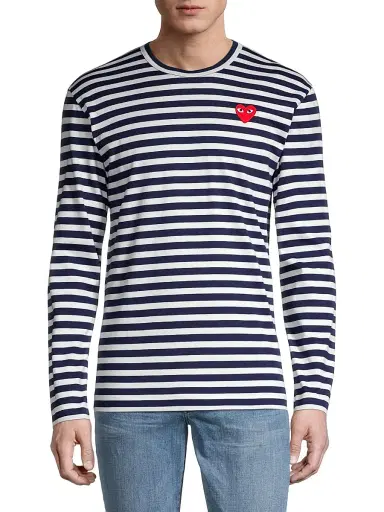 Comme des Garçons PLAY Men's Long Sleeve Striped T-Shirt - Navy White - Size XL | Thumbnail 3