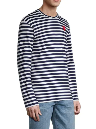 Comme des Garçons PLAY Men's Long Sleeve Striped T-Shirt - Navy White - Size XL | Thumbnail 4