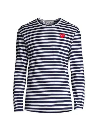 Comme des Garçons PLAY Men's Long Sleeve Striped T-Shirt - Navy White - Size XL | Thumbnail 1
