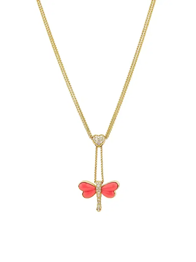 Women's 14K Yellow Gold & 0.67 TCW Diamond Heart & Dragonfly Necklace - Yellow Gold