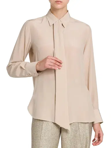 Kiton Women's Silk Long-Sleeve Shirt - Beige - Size 2 | Thumbnail 3 Kiton Women's Silk Long-Sleeve Shirt - Beige - Size 2 | Thumbnail 3