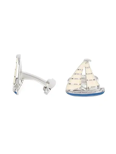 Link Up Men's Sailboat Cufflinks - Blue Silver | Thumbnail 1 Link Up Men's Sailboat Cufflinks - Blue Silver | Thumbnail 1