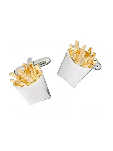Link Up Men's French Fries Cufflinks - Gold Silver | Thumbnail 1