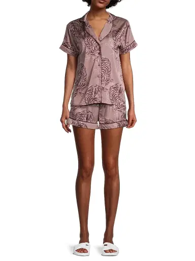 Averie Women's Two-Piece Tiger Sketch Shorts Pajama Set | Thumbnail 2 Averie Women's Two-Piece Tiger Sketch Shorts Pajama Set | Thumbnail 2