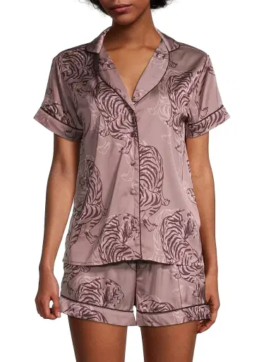 Averie Women's Two-Piece Tiger Sketch Shorts Pajama Set | Thumbnail 3 Averie Women's Two-Piece Tiger Sketch Shorts Pajama Set | Thumbnail 3