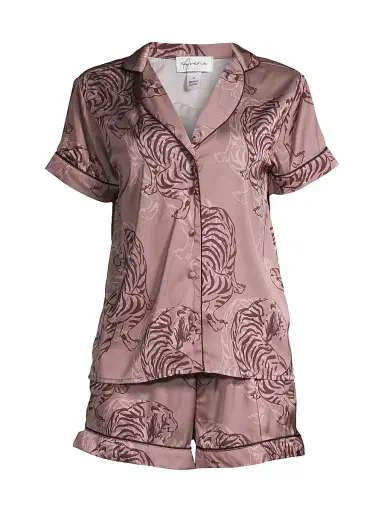 Averie Women's Two-Piece Tiger Sketch Shorts Pajama Set | Thumbnail 1 Averie Women's Two-Piece Tiger Sketch Shorts Pajama Set | Thumbnail 1