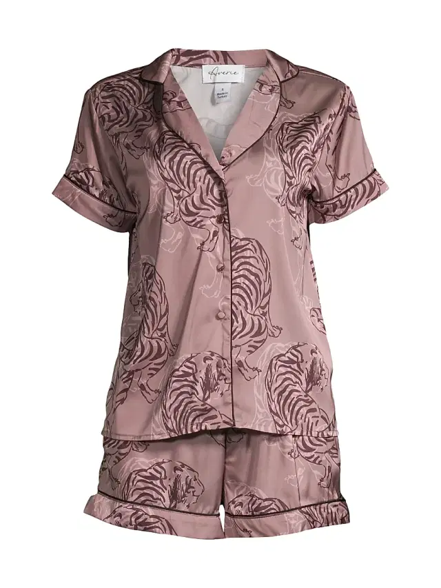 Averie Women's Two-Piece Tiger Sketch Shorts Pajama Set