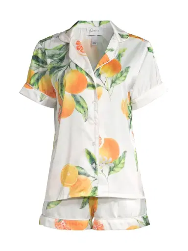 Averie Women's Two-Piece Orange & Grapefruits Print Shorts Pajama Set - White - Size XL | Thumbnail 1 Averie Women's Two-Piece Orange & Grapefruits Print Shorts Pajama Set - White - Size XL | Thumbnail 1