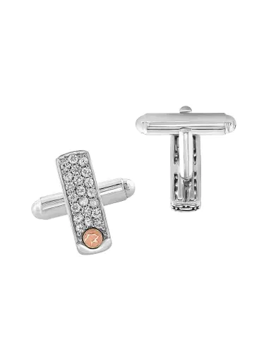 Saks Fifth Avenue Collection Men's COLLECTION 18K Yellow Gold, 925 Sterling Silver & White Sapphire Cufflinks - Silver | Thumbnail 3