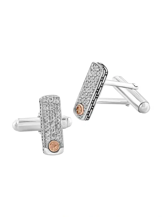 Saks Fifth Avenue Collection Men's COLLECTION 18K Yellow Gold, 925 Sterling Silver & White Sapphire Cufflinks - Silver