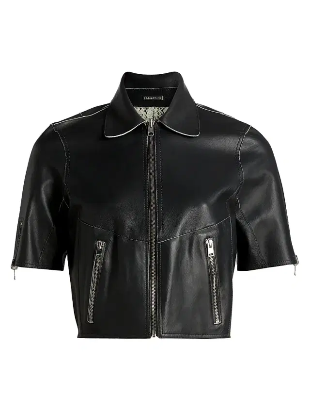 Lamarque Women's Sevana Reversible Leather Short-Sleeve Jacket - Charcoal Snake