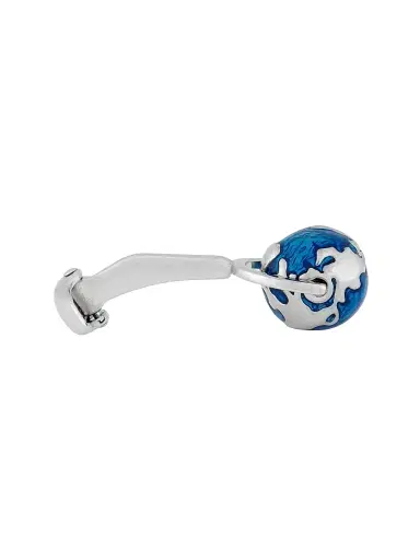 Link Up Men's Stainless Steel Globe Cufflinks - Blue Silver | Thumbnail 2 Link Up Men's Stainless Steel Globe Cufflinks - Blue Silver | Thumbnail 2