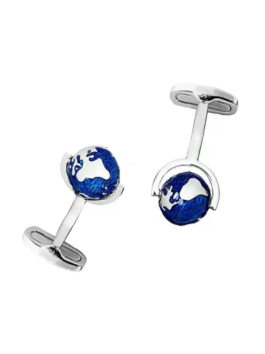 Link Up Men's Stainless Steel Globe Cufflinks - Blue Silver | Thumbnail 1 Link Up Men's Stainless Steel Globe Cufflinks - Blue Silver | Thumbnail 1
