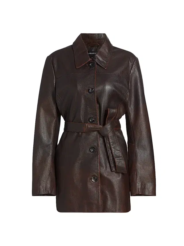 Lamarque Women's Marlowe Leather Belted Coat - Rub Off Brown