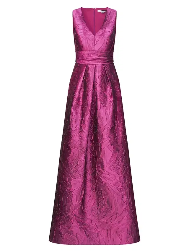Kay Unger Women's Mariah Jacquard Textured Gown - Sangria