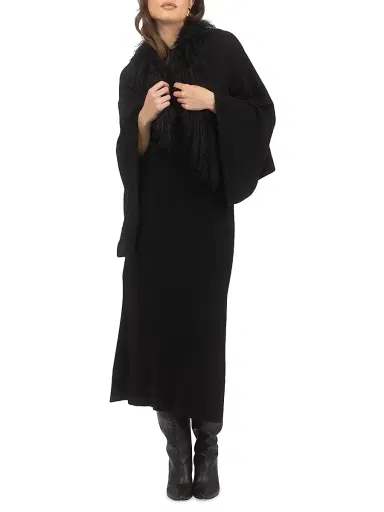 Gorski Women's Stole with Select Mongolian Lamb Trim - Black | Thumbnail 6 Gorski Women's Stole with Select Mongolian Lamb Trim - Black | Thumbnail 6