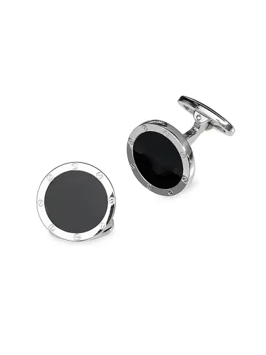 Jan Leslie Men's Etched Rivet Round Onyx Cufflinks | Thumbnail 1 Jan Leslie Men's Etched Rivet Round Onyx Cufflinks | Thumbnail 1