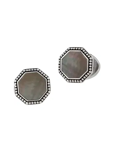 Jan Leslie Men's Octagon Mother-Of-Pearl Stainless Steel Cufflinks | Thumbnail 1 Jan Leslie Men's Octagon Mother-Of-Pearl Stainless Steel Cufflinks | Thumbnail 1