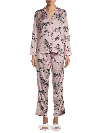 Averie Women's Two-Piece Zebra Print Pajama Set - Rose Pink - Size XS | Thumbnail 2