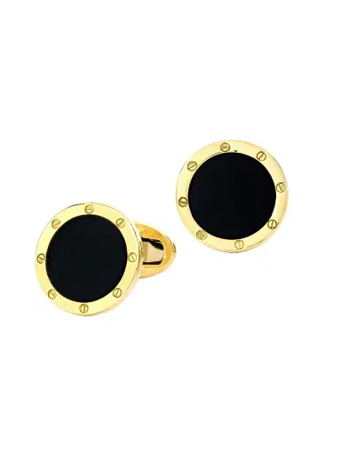 Jan Leslie Men's 18K Gold & Onyx Rivet Etch Cufflinks - Gold Onyx | Thumbnail 1 Jan Leslie Men's 18K Gold & Onyx Rivet Etch Cufflinks - Gold Onyx | Thumbnail 1