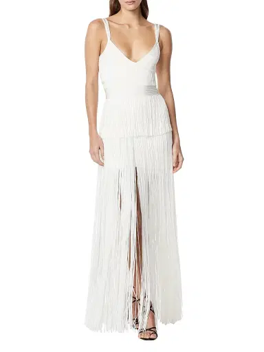 Hervé Léger Women's Strappy Ottoman Fringe Gown - Alabaster - Size XL | Thumbnail 2 Hervé Léger Women's Strappy Ottoman Fringe Gown - Alabaster - Size XL | Thumbnail 2