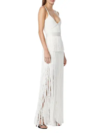 Hervé Léger Women's Strappy Ottoman Fringe Gown - Alabaster - Size XL | Thumbnail 3 Hervé Léger Women's Strappy Ottoman Fringe Gown - Alabaster - Size XL | Thumbnail 3