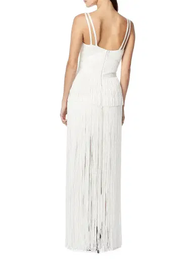 Hervé Léger Women's Strappy Ottoman Fringe Gown - Alabaster - Size XL | Thumbnail 4 Hervé Léger Women's Strappy Ottoman Fringe Gown - Alabaster - Size XL | Thumbnail 4