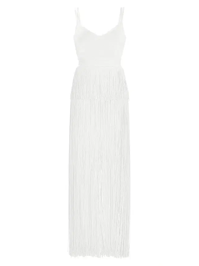 Hervé Léger Women's Strappy Ottoman Fringe Gown - Alabaster