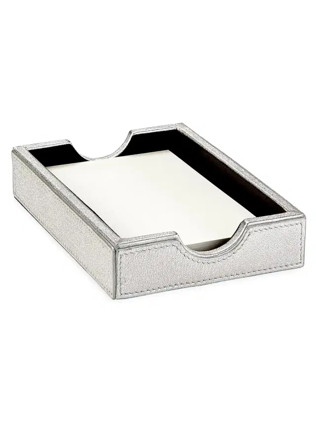 Hayden Desk Leather Memo Tray - Platinum Metallic