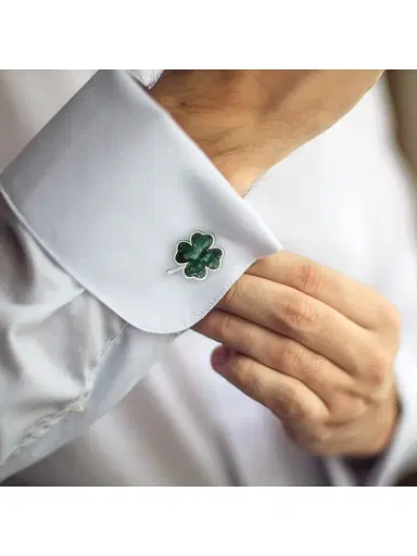 Jan Leslie Men's Four-Leaf Clover Green Onyx & Rhodium-Plated Cufflinks | Thumbnail 2 Jan Leslie Men's Four-Leaf Clover Green Onyx & Rhodium-Plated Cufflinks | Thumbnail 2